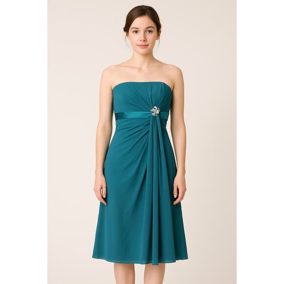 Impression Bridal Teal Strapless Gown Sz 12 NWT Formal Wedding Guest - Picture 1 of 11